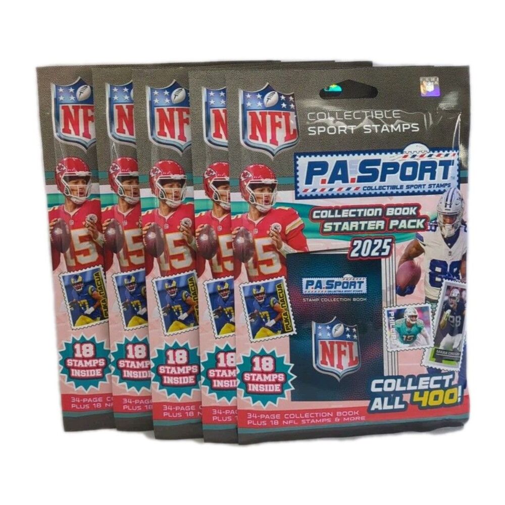 5 Packs P.A. Sport NFL Stamp Collectible Book 2025 Starter Pack 18 stamp Sealed